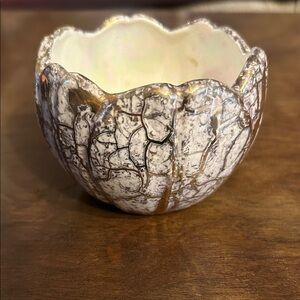 Artistic Gold and White Ceramic Bowl, vintage.